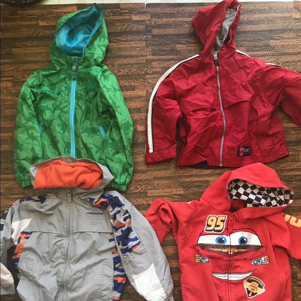 Lot of 4 boys 4t light coats & 1 hoody